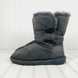 BEARPAW Women's Abigail Gray Suede Leather Shearling Ankle Boots A84